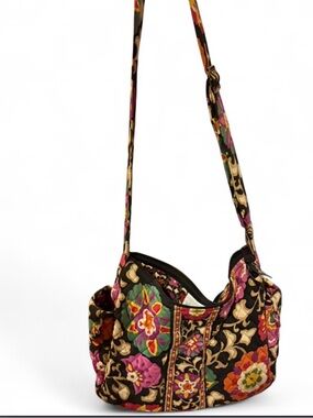 Vera Bradley Black Quilted Crossbody with Multicolor Floral Pattern